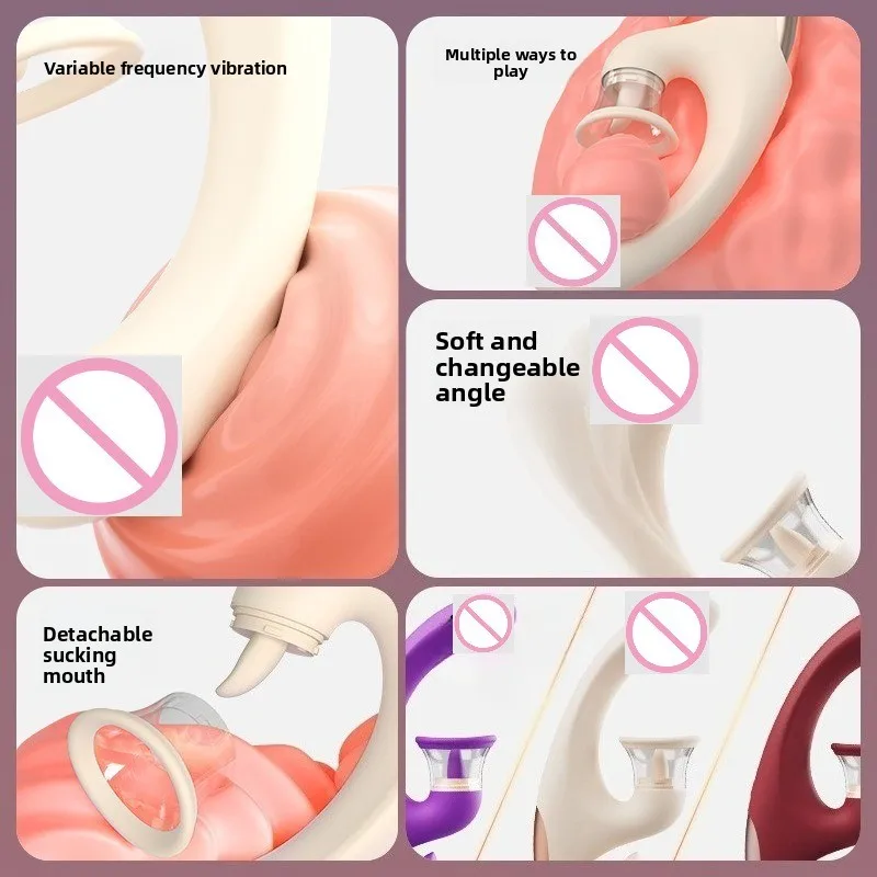 هزاز شفط البظر المرن مع وظيفة تحفيز لعق اللسان، يتميز بـ 8 اهتزازات و3 أوضاع شفط