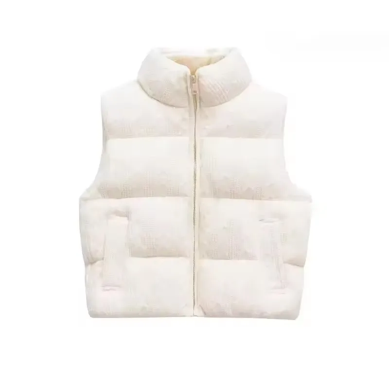 

Solid Padded Vest Sleeveless Jackets Woman Winter Coat Autumn Female Outerwear Stand Collar Warm Knitted Cotton Vest Top