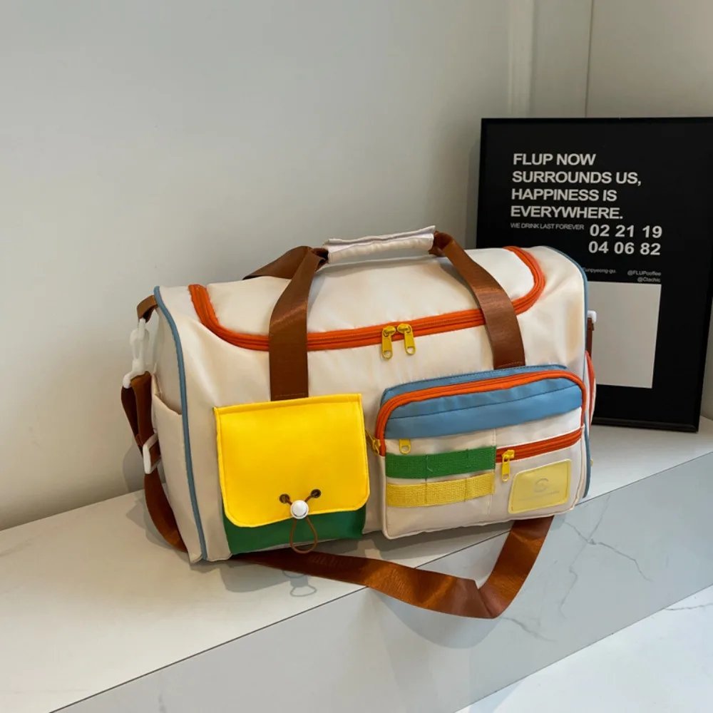 Zipper Oxford Travel Duffel Bag Sturdy Foldable Nylon Duffle Bag Multi-functional Solid Color Large Capacity Handbag Trip