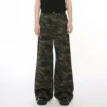 IEFB Vintage Camouflage Men's Jeans Fashion Washed Casual Wide Leg Denim Pants Autumn Winter Loose Male Trousers Old Blue 9C354 2