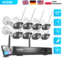 ZOSI 8CH 2K Wireless CCTV Cameras System 3MP H.265+ NVR Two Way Audio Outdoor IP Camera Wi-Fi Security Surveillance Kit