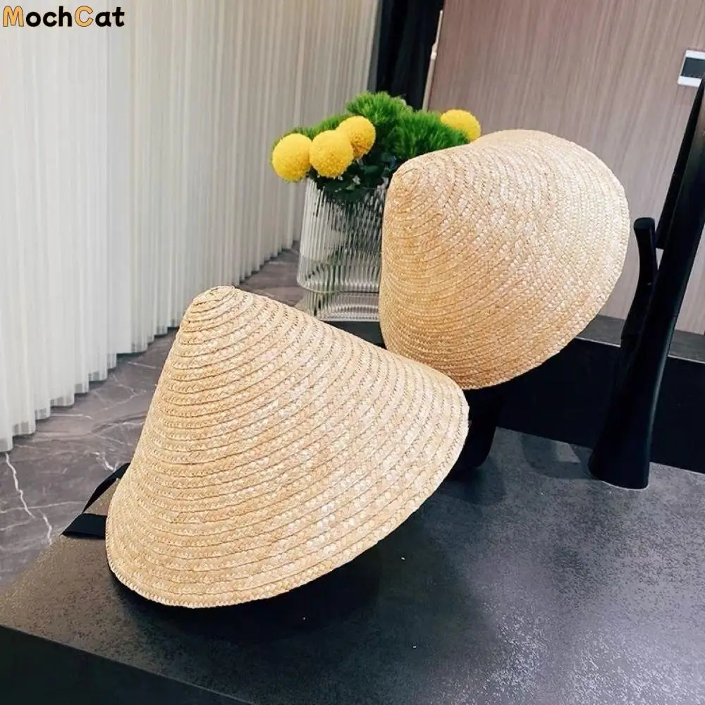 

Big Brim Kids Sun Hat Breathable Creative Girls Straw Hat with Chin Strap Pastoral Style Straw Visor Cap for Children Boy Girls