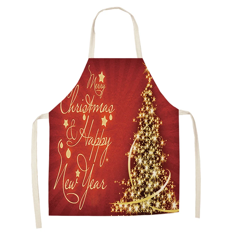 Christmas Decorations Santa Claus Red Sleeveless Apron Cotton and Linen Kitchen  Women\'s Home Cooking Barbecue Bib