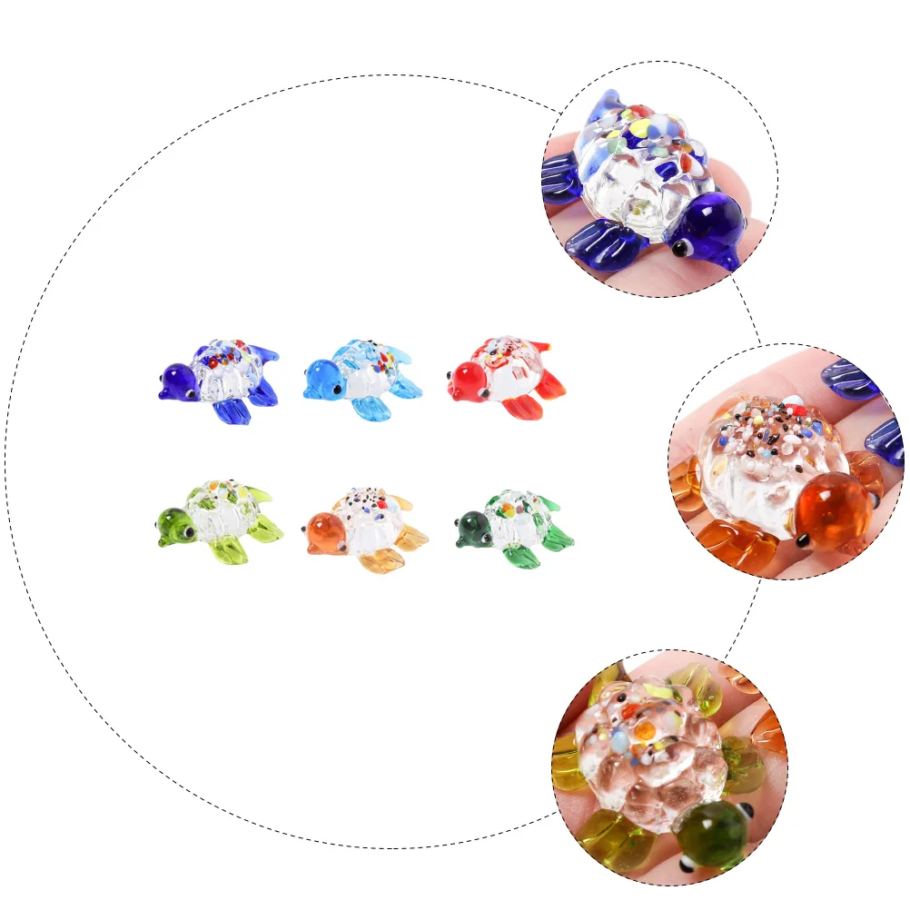 

6Pcs Turtle Models Colorful Glass Ornaments Silky Effect Safe for Fish Tanks Water Gardens Pond Decor Turtle Adornments