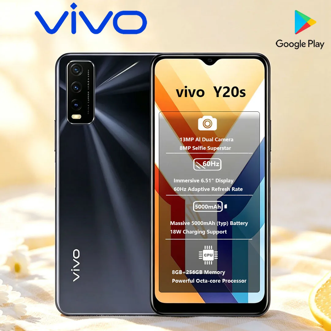 VIVO Y20s New 4G Cellphone 13MP Camera Phone Dual-SIM 60Hz Refresh Rate 6.51 Inches Display Gaming AI Smartphone 8+256GB Memory