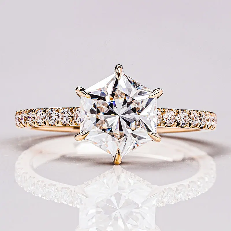 HanYu Factory Supply Wholesale 18K White Gold Yellow Gold Moissanite Diamond Women Hexagon Rings