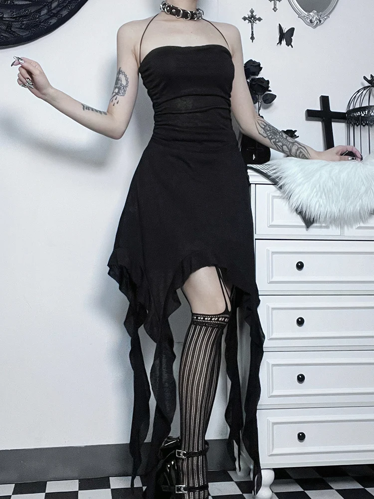 

Wasteland Style Dark Gothic Style Suspender Dress Black Skirt