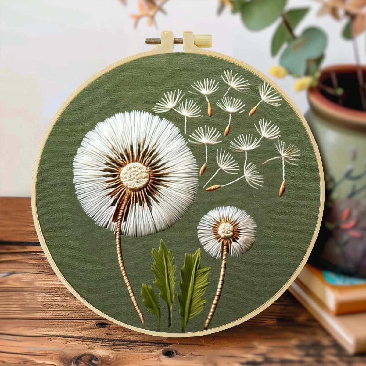 1pc 20X20CM/15X15CM 7.87/6.3inch Beautiful Dandelions Bag Embroidery Starter Kit DIY Kit Sewing Art Home Decor Craft Painting
