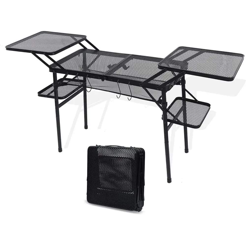 

Portable Folding Outdoor Camping Table with 4 Side Tables, Lightweight, Mesh Net, and BBQ Option