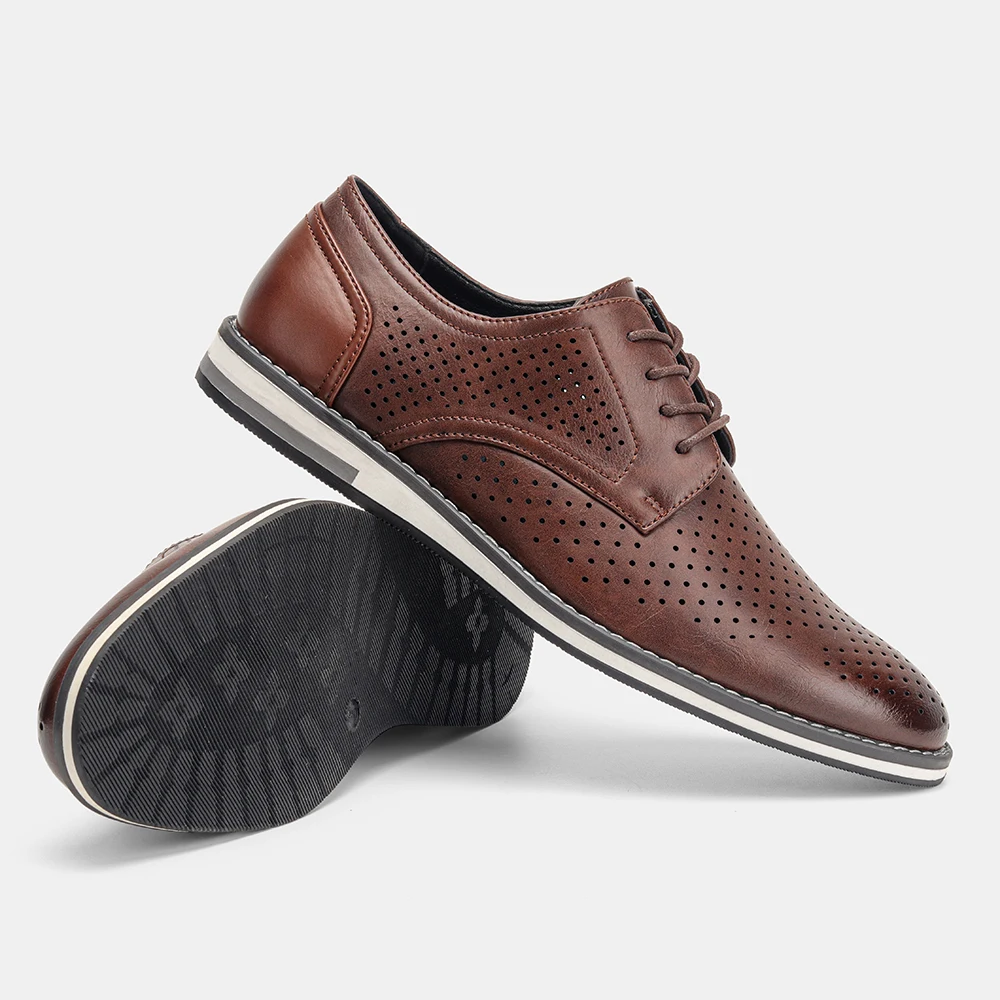 Braune atmungsaktive Herren-Freizeitschuhe, flache Schuhe mit Lochmuster, Herren-Sommerschuhe – Detail 20