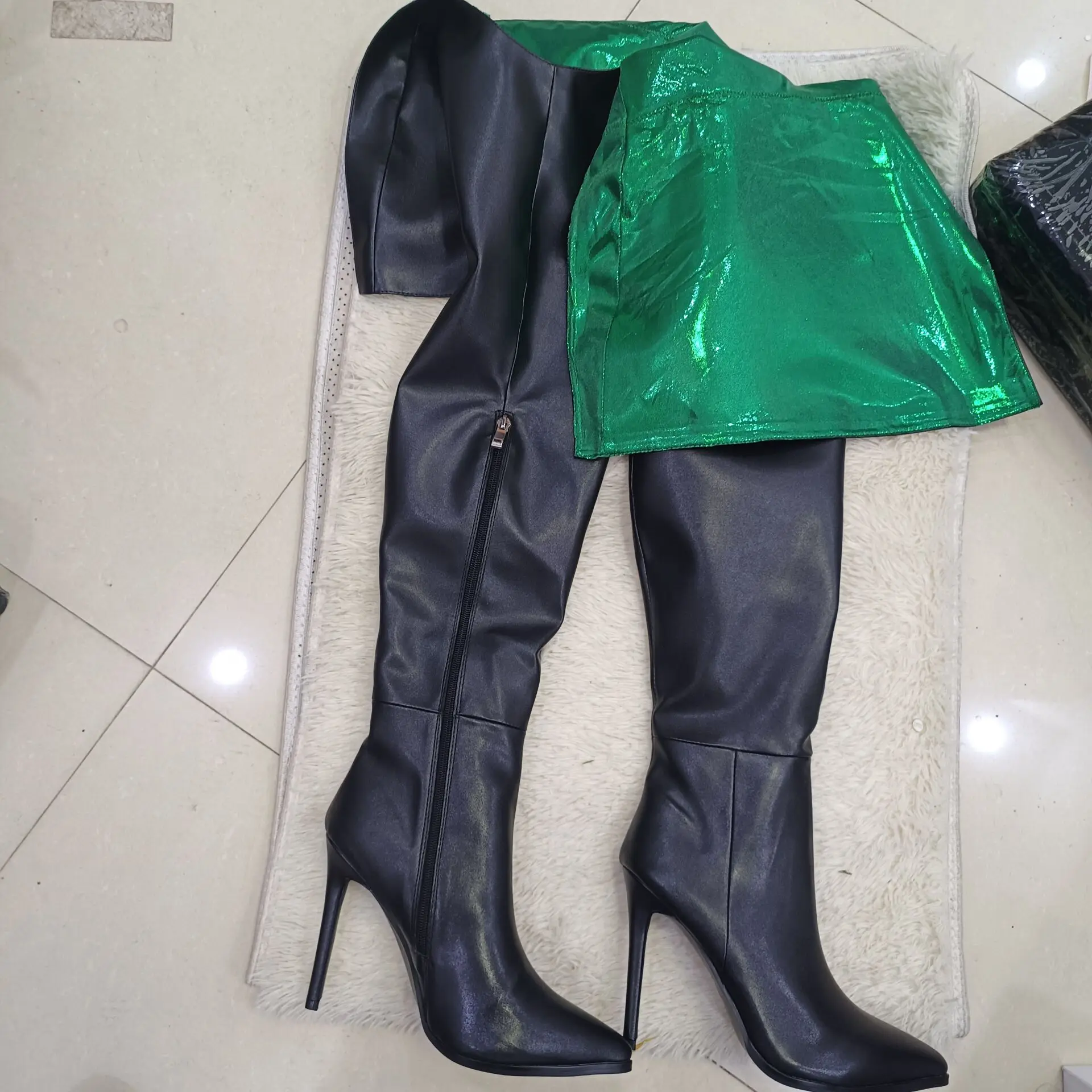 Women Pointed Toe Stiletto Over The Knee Boots Zipper Fashion Handmade Thing Long Boots Big Size Ladies Boots 44