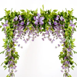 1.8M Artificial Wisteria Flowers Vine Ivy Garland Silk Hanging Flower for Home Garden Outdoor Ceremony Wedding Arch Floral Decor