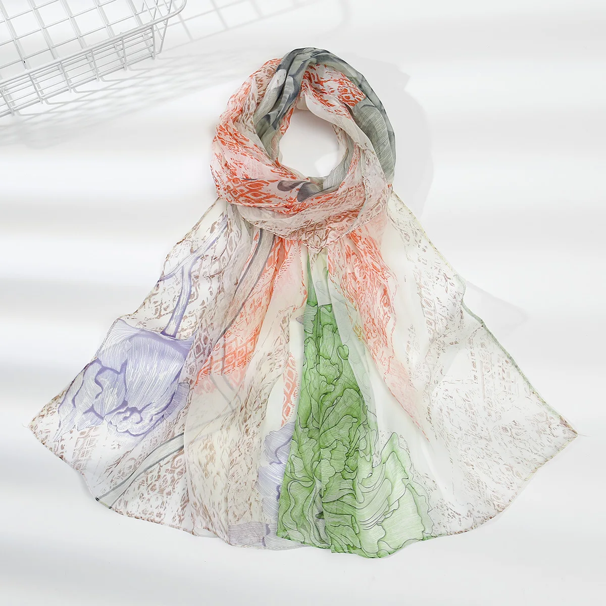 

Popular Leopard Print Yarn Silk Scarf Classic Spring and Summer New Sunscreen Georgie Long Outer Shawl Women's Scarf