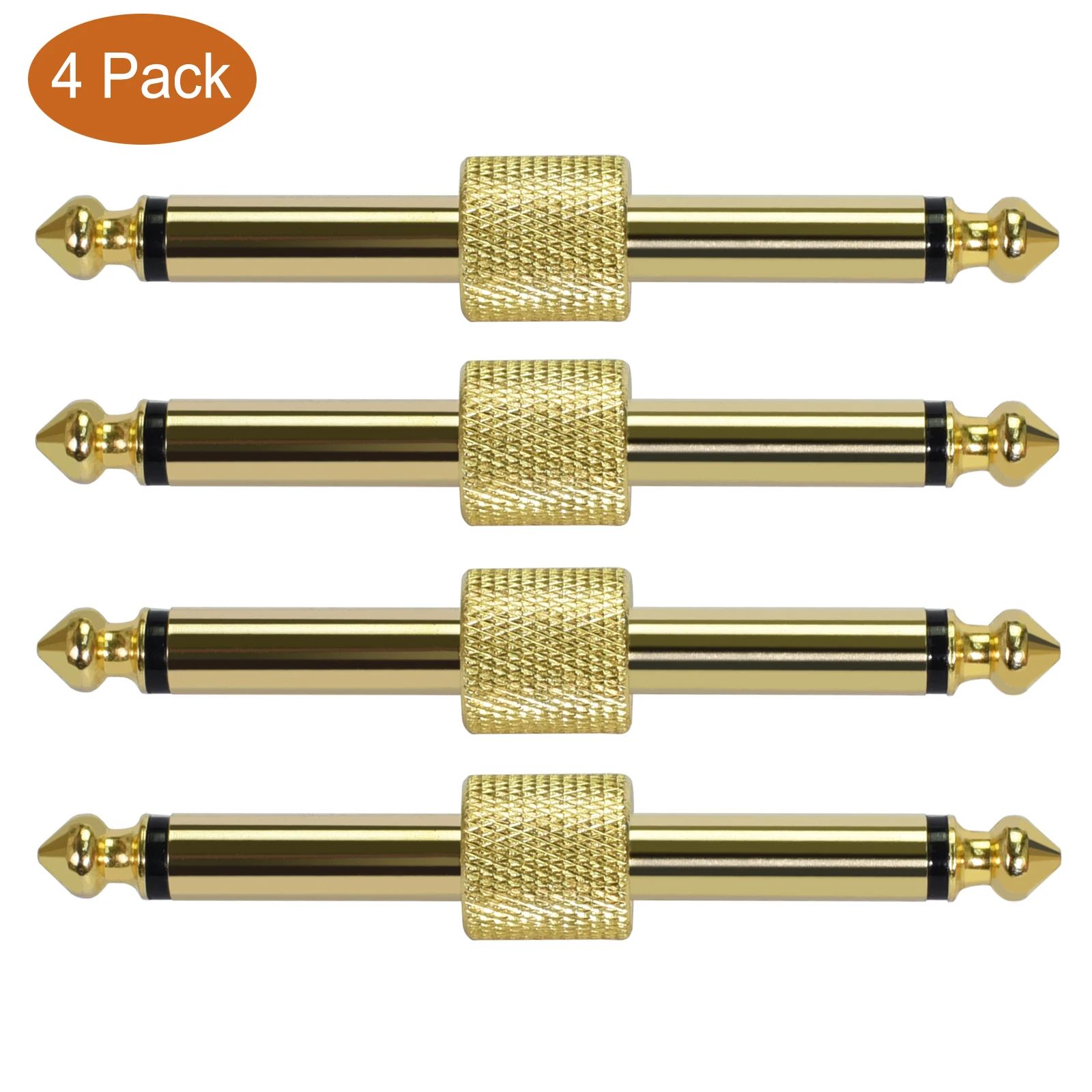 Rowin-Guitar Pedal Connector for Effect Pedals, Straight Type Couplers, TS Copper Male Connector, 4 Pcs