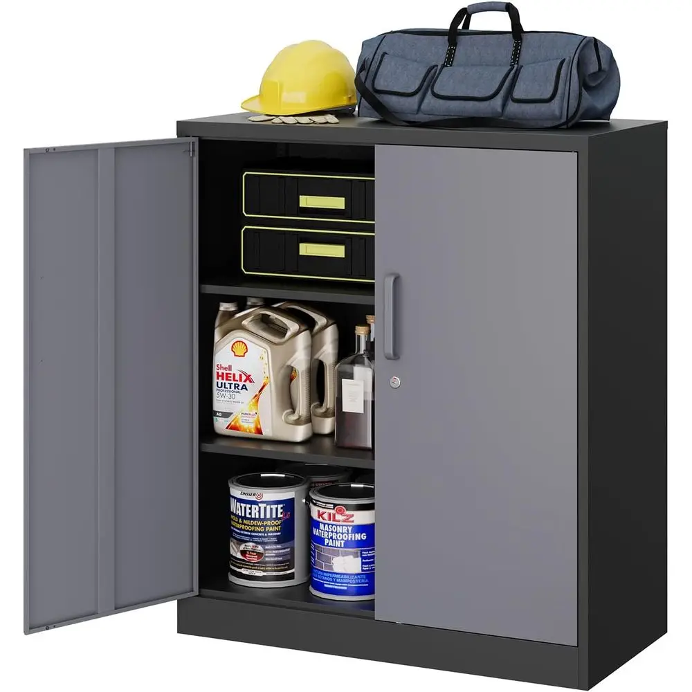 Dual-Door Steel Storage Cabinet with Locking Doors and Shelves for Garage, Kitchen, Home Office, and Classroom