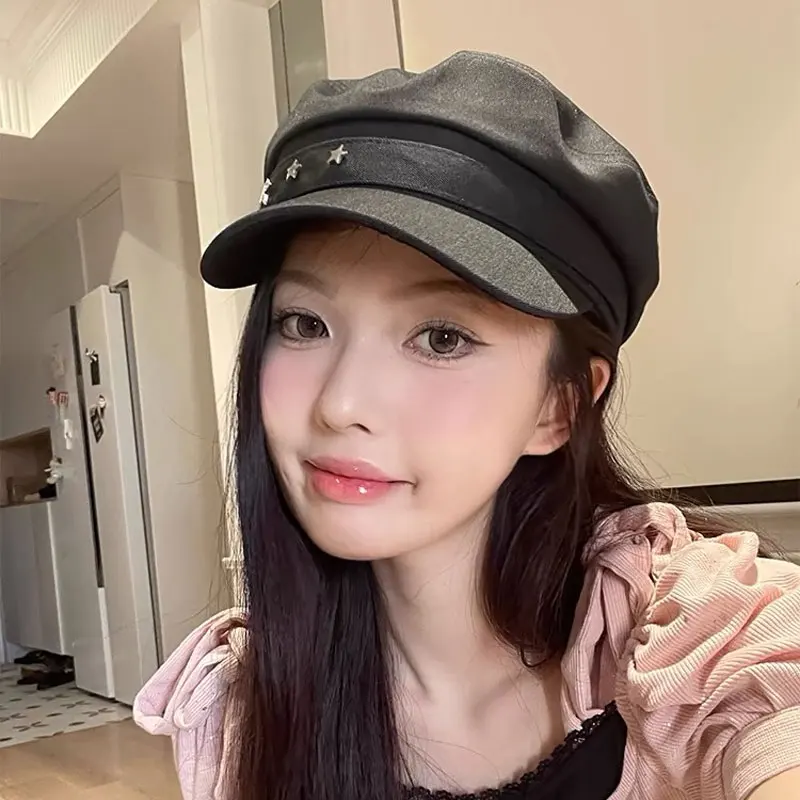 

Women Chic Star Beret Hat Fashion Punk Newsboy Caps Warm Visor Beret Hat Vintage Cabbie Hat for Girls Ladies