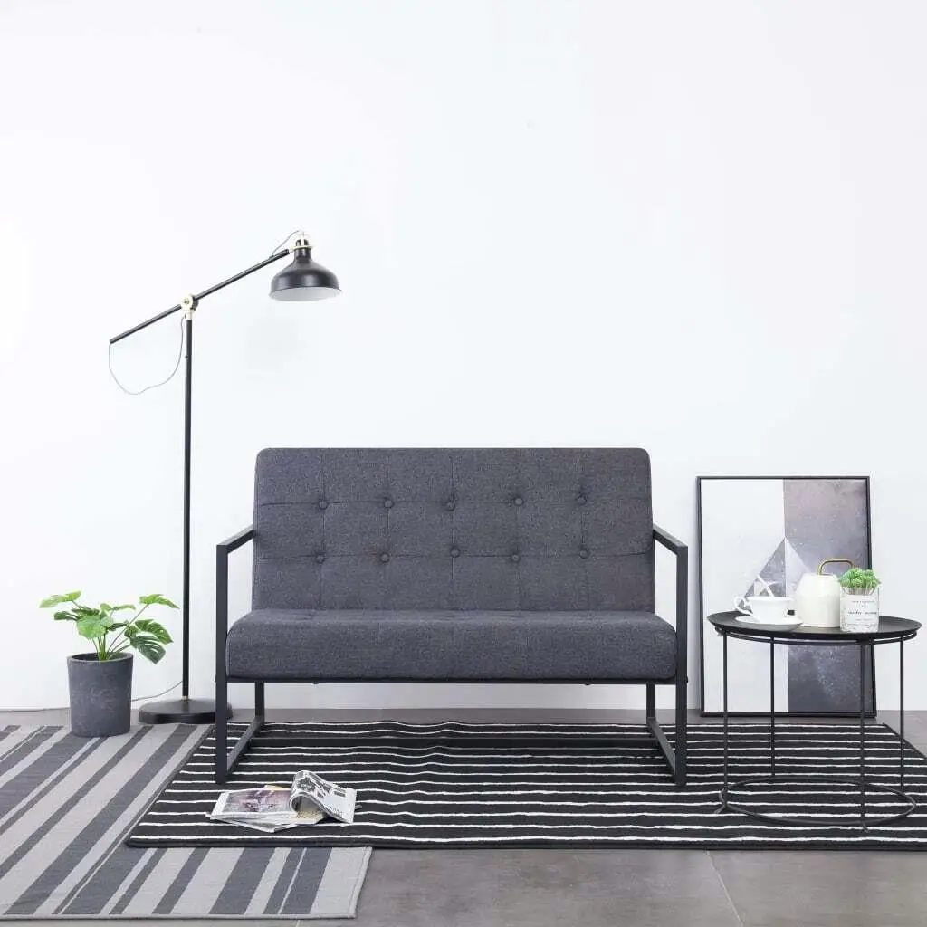 Modern 2-Seater Sofa with Armrests in Dark Gray Fabric & Steel Frame - Stylish Living Room Furniture