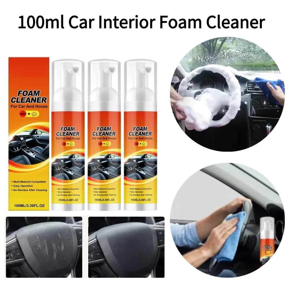 100ml Car Interior Foam Cleaner Spray Multifunctional Leather Cleaning Agent Strong Decontamination Ceiling Seat Clean 1/3/5PCS