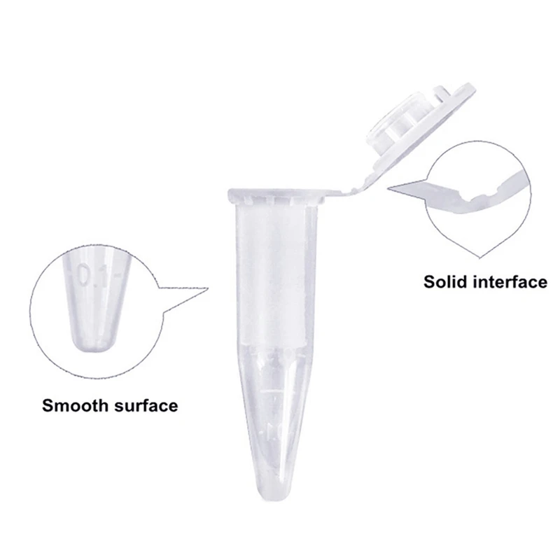 500 pièces Tube PCR avec capuchon plat 1.5Ml Tube de microcentrifugeuse Tube de réaction PCR expérience scolaire Transparent
