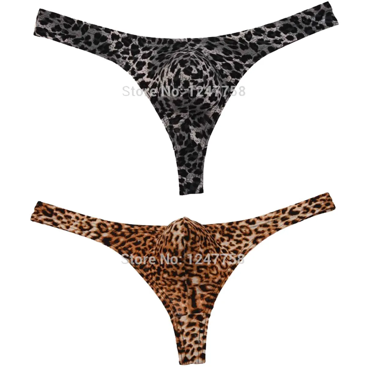 Sexy Leopard Men\'s Mini Thong Pouch Posing Tangas Breathable Bikini Briefs Underwear Ultrathin Soft G-string Cheeky Underpants