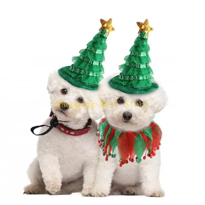 KX4B Christmas Dog Outfit Set with Christmas Scarf Regulable Holiday Pet Apparel
