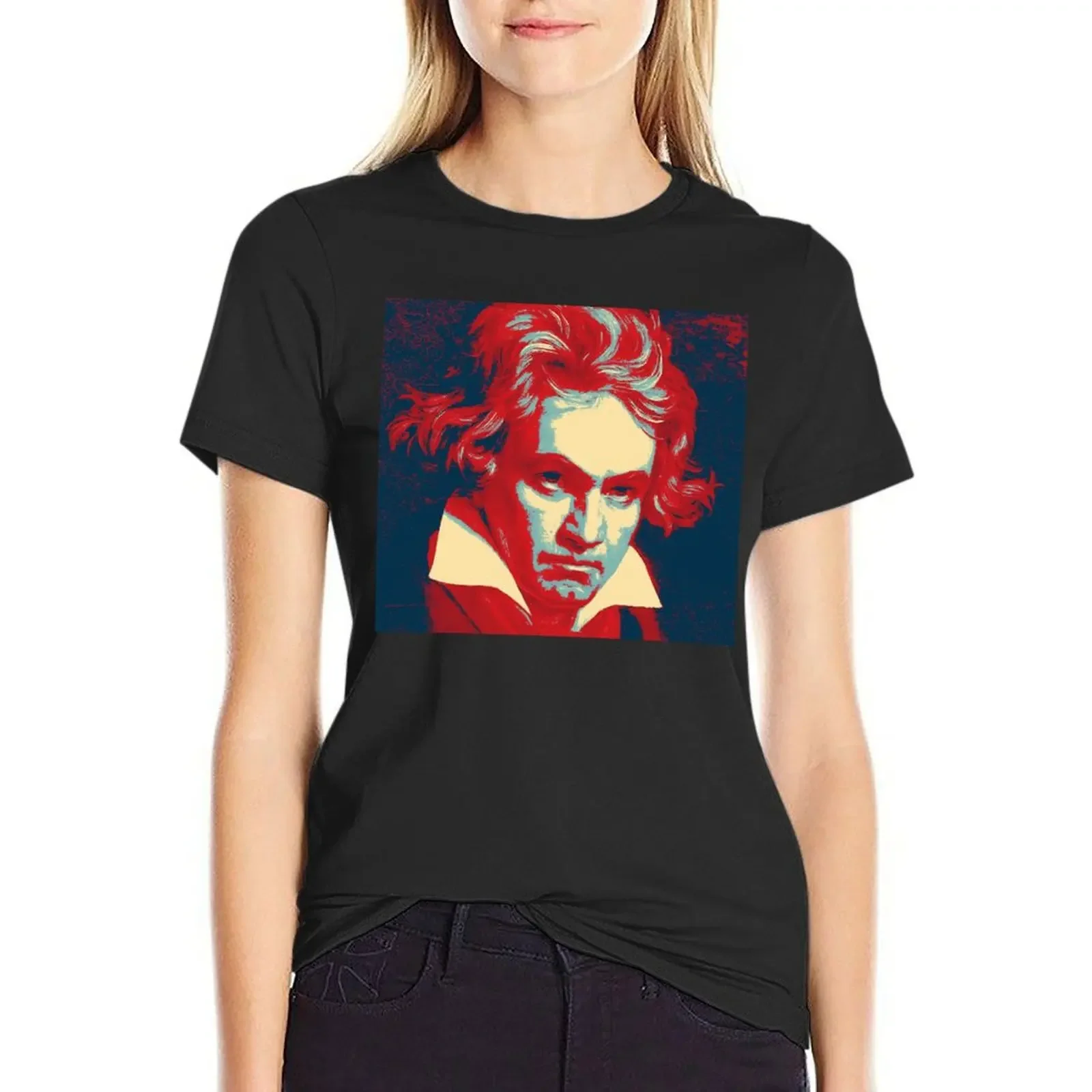 

Popart Beethoven T-Shirt customizeds summer top Short sleeve tee summer tops summer clothes for Women