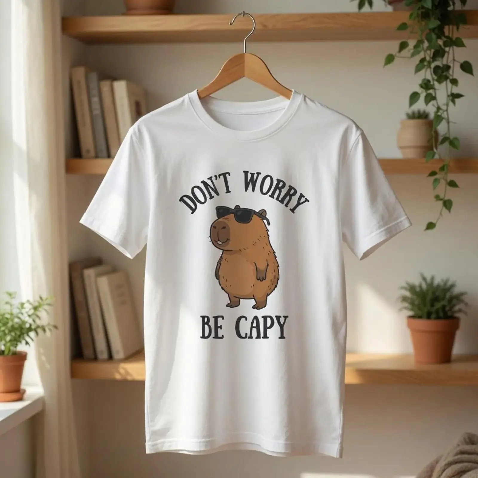 Don't Worry Be Capy Capybara T Shirt Chill Vibes Sunglasses vintage Washed Versatile Top For Everyday Wear fashion