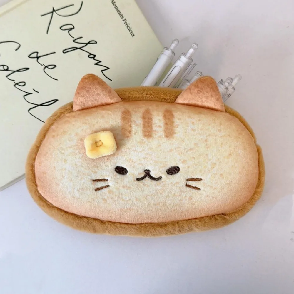 Pen Holder Roast Bread Siamese Cat Pencil Bag Design Blusher Cat Stationery Bag Cute Large Capacity Plush Pencil Bag Cosmetic