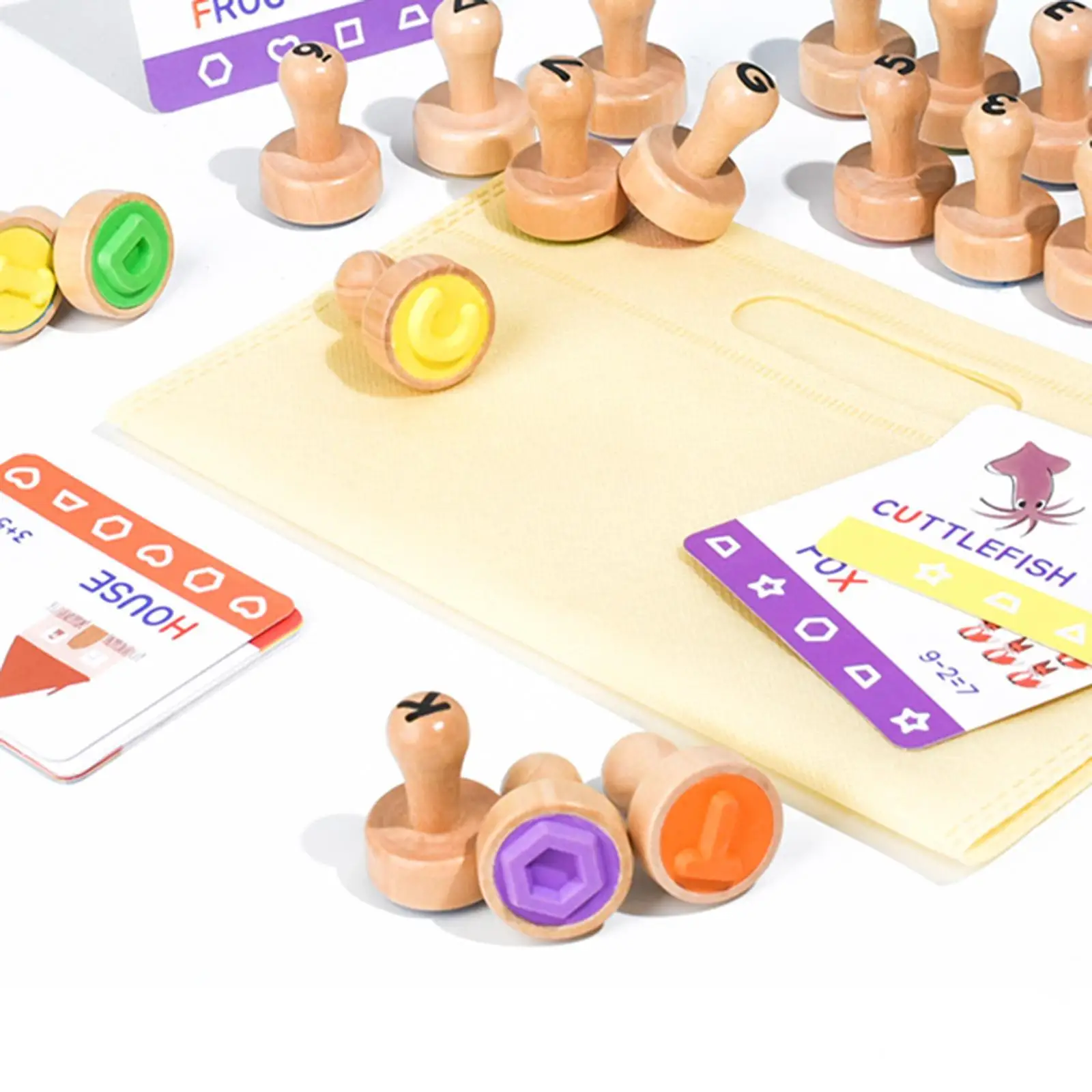 Wooden Alphabet Number Stamp with 26 Letters Mathematics Learning Educational Learning Toy for Toddlers 3 4 5 Year Old Kids