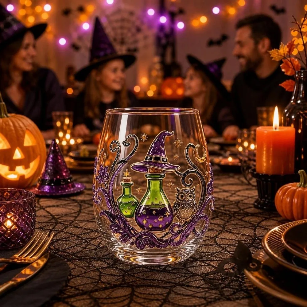 Dark Style 2D Print Tentacle Halloween Glass Pumpkin Skull Ghost Halloween Art Cup Spider Cat 400ml Drinking Wine Cup Wine