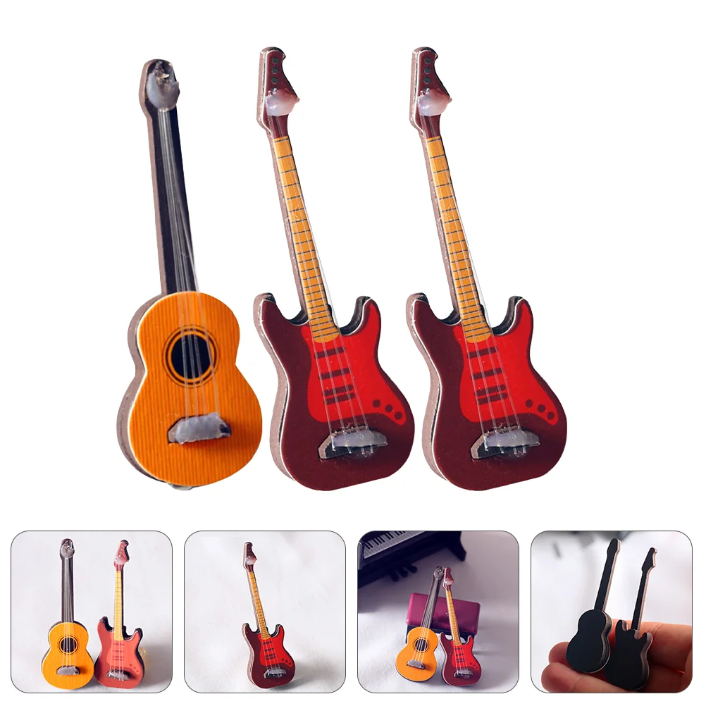 

3 PCS Classical Guitar Model Mini Toys Simulation Home Adornment House Pretend Play Musical Instrument Ornament