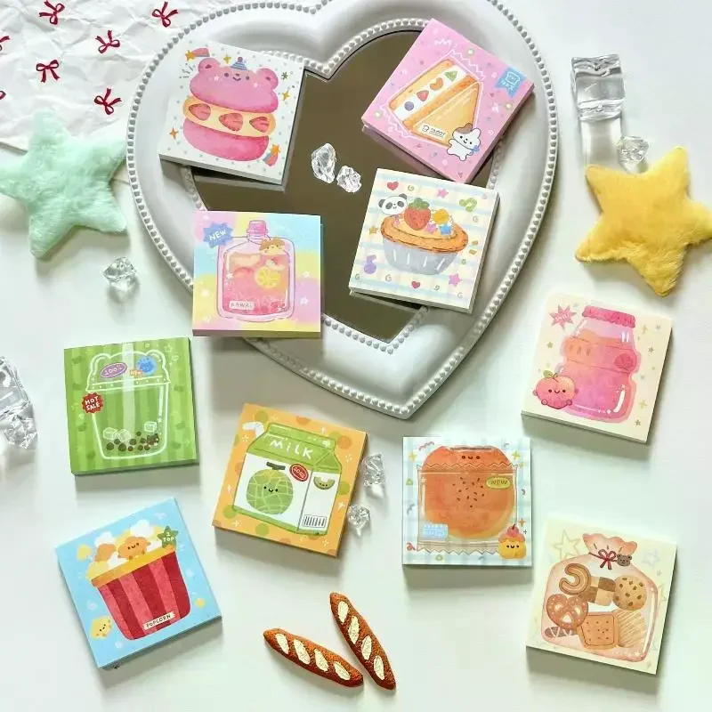 3 個かわいい漫画食品シリーズメモステッカーメッセージ紙 DIY 非粘着メッセージノート手作り材料スクラップブック装飾