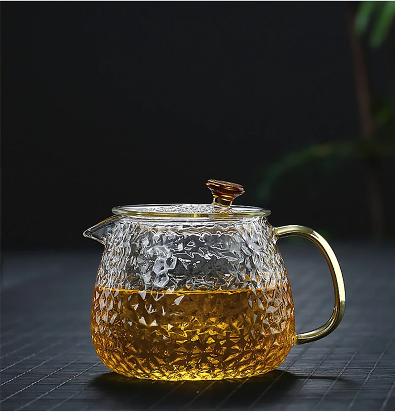 550ML, High-temperature Borosilicate Glass Milk Oolong Tea Pot, Rain-drop Embossed Blooming Tea, Pour Over Coffee Pot Cafe