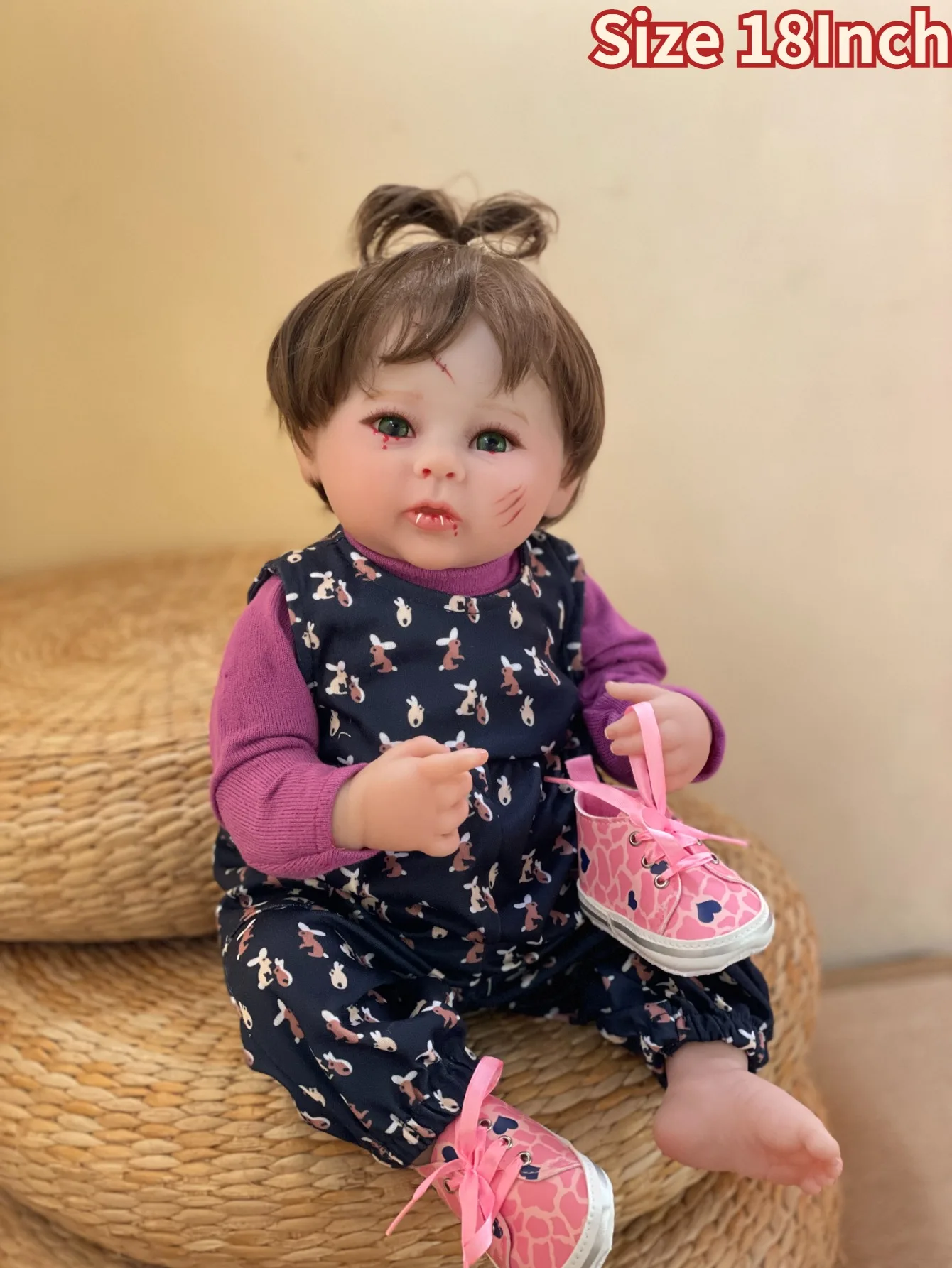 Bebé niña Reborn con pelo enraizado a mano, muñeca realista de tacto suave, regalos de Navidad, 18 pulgadas