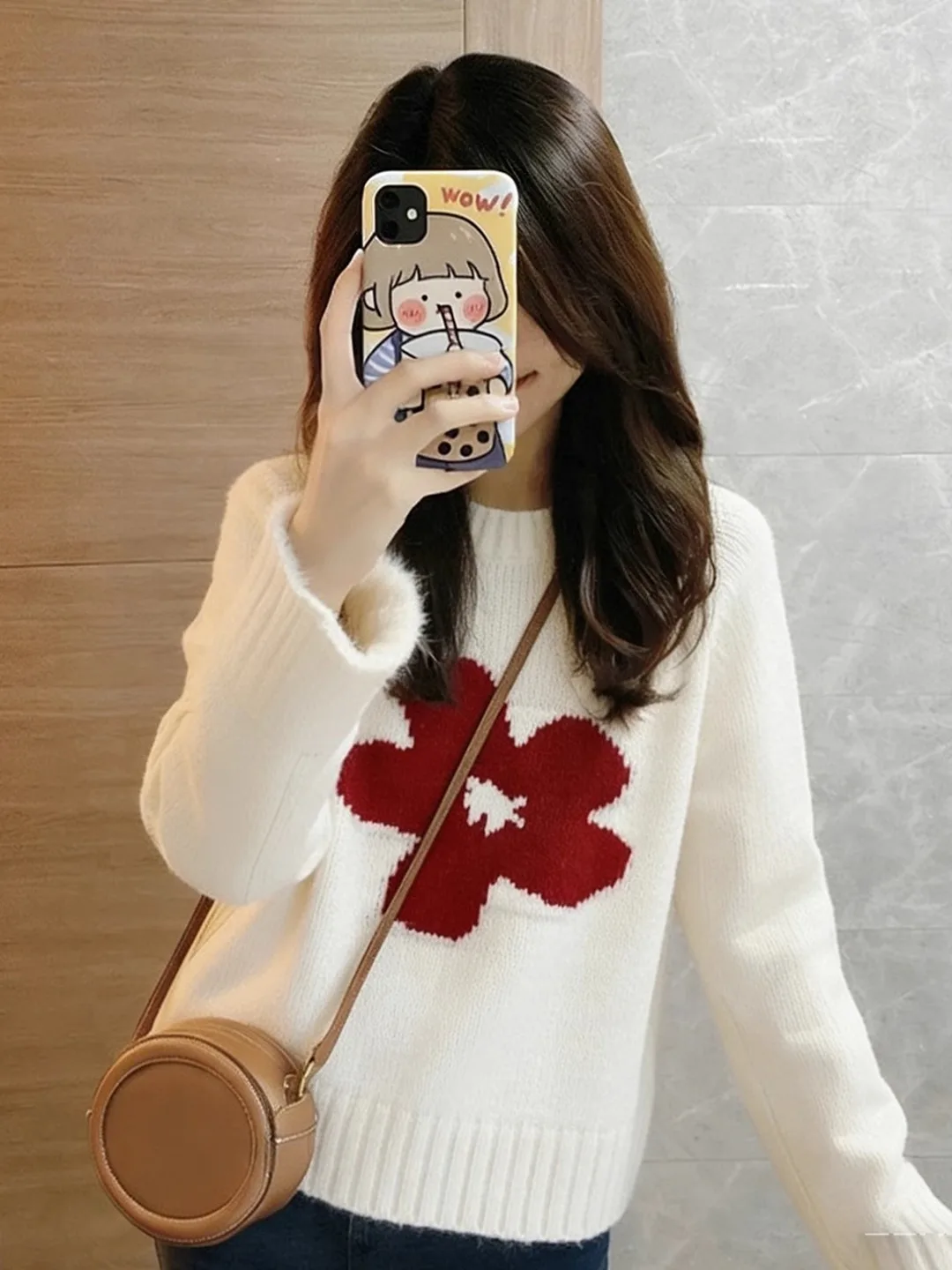 

Thiened Autumn Winter ort Knitted Sweater Women's Loose Faionable Floral Embroidery Versatile Top Korean Sle Long Sve
