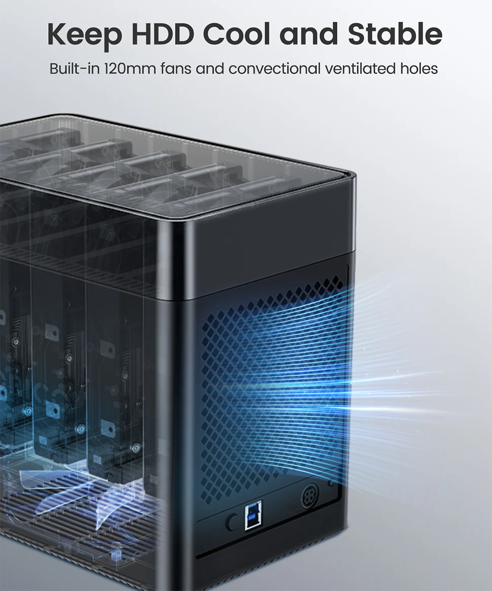 ORICO 5 Bay 3.5 "SATA القرص الصلب الضميمة محطة إرساء الأقراص الصلبة USB 3.0 نوع C الخارجية HD حالة 90 تيرابايت توسيع التخزين 12 فولت/6.5A