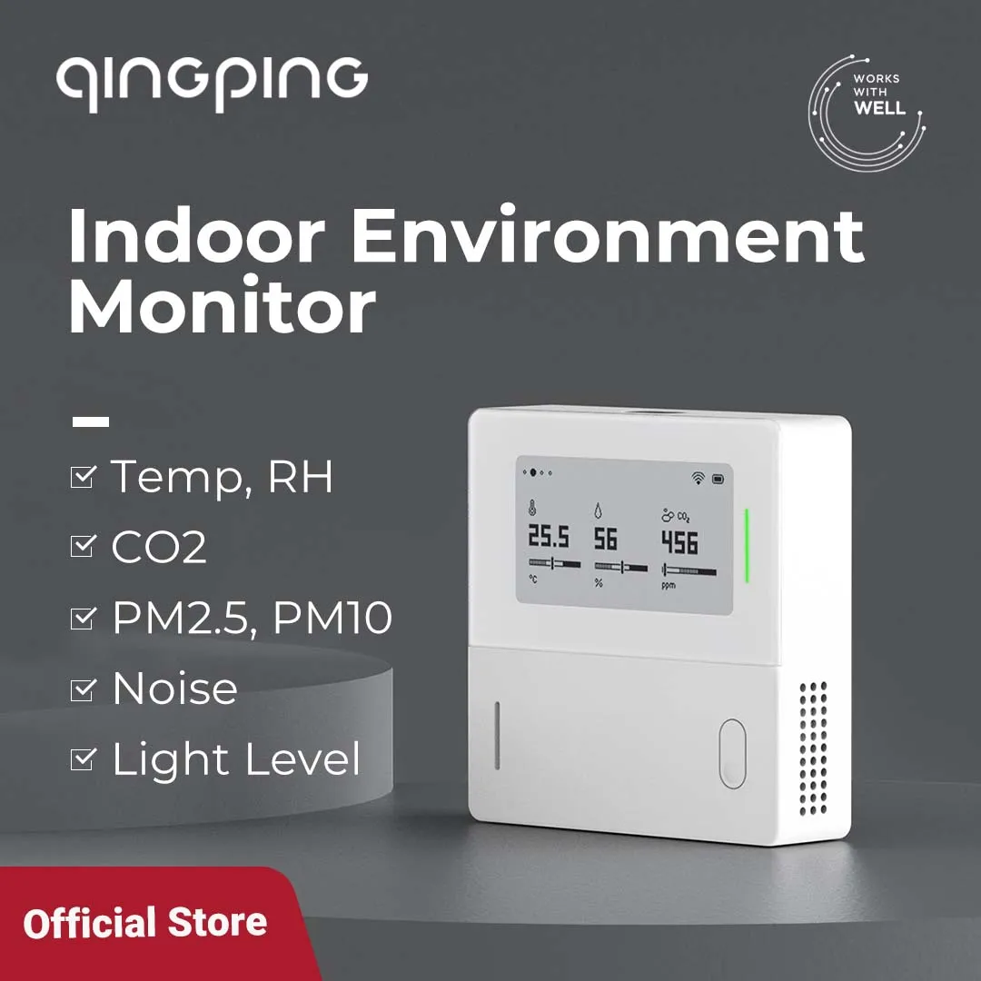 Qingping Indoor Environment Monitor, aan de muur gemonteerde Wi-Fi-luchtkwaliteitsdetector, volgt 7 metingen, meerdere voedingsopties