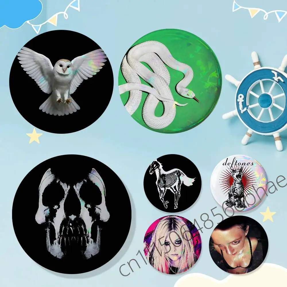 For Deftones Round Exquisite Laser Badge Brooches Creative Pins For Clothes Hat Backpack Gift Accessories