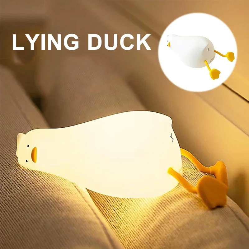 Cute Cartoon Duck LED Night Light Rechargeable Pat Silicone Lamp Bedroom Bedside Lamp for Home Room Decor Children Birthday Gift