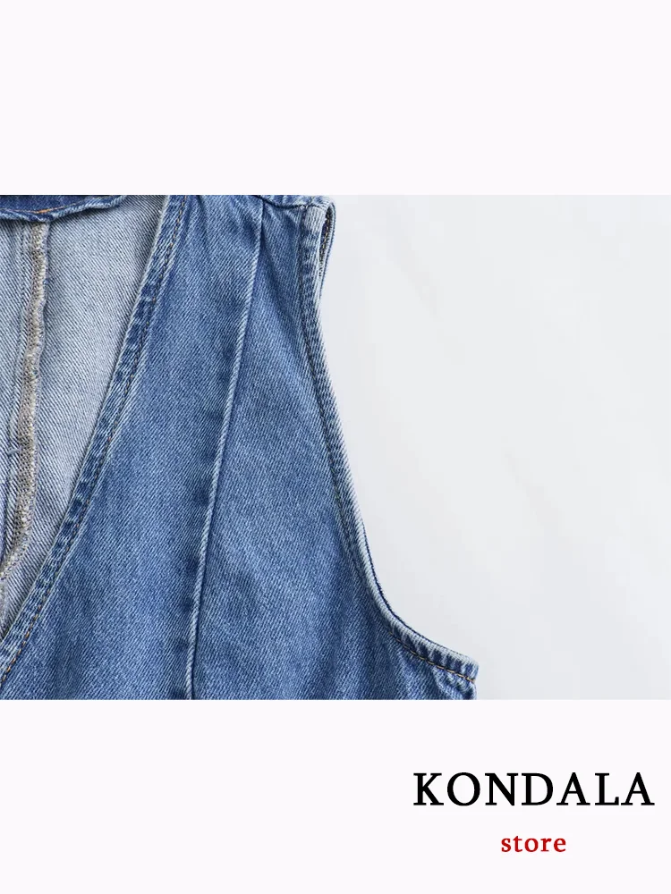 KONDALA Casual Vintage Solid Denim Women Suit Single Breasted Sleeveless Vest Long Straight Split Skirt Fashion 2024 Summer Sets