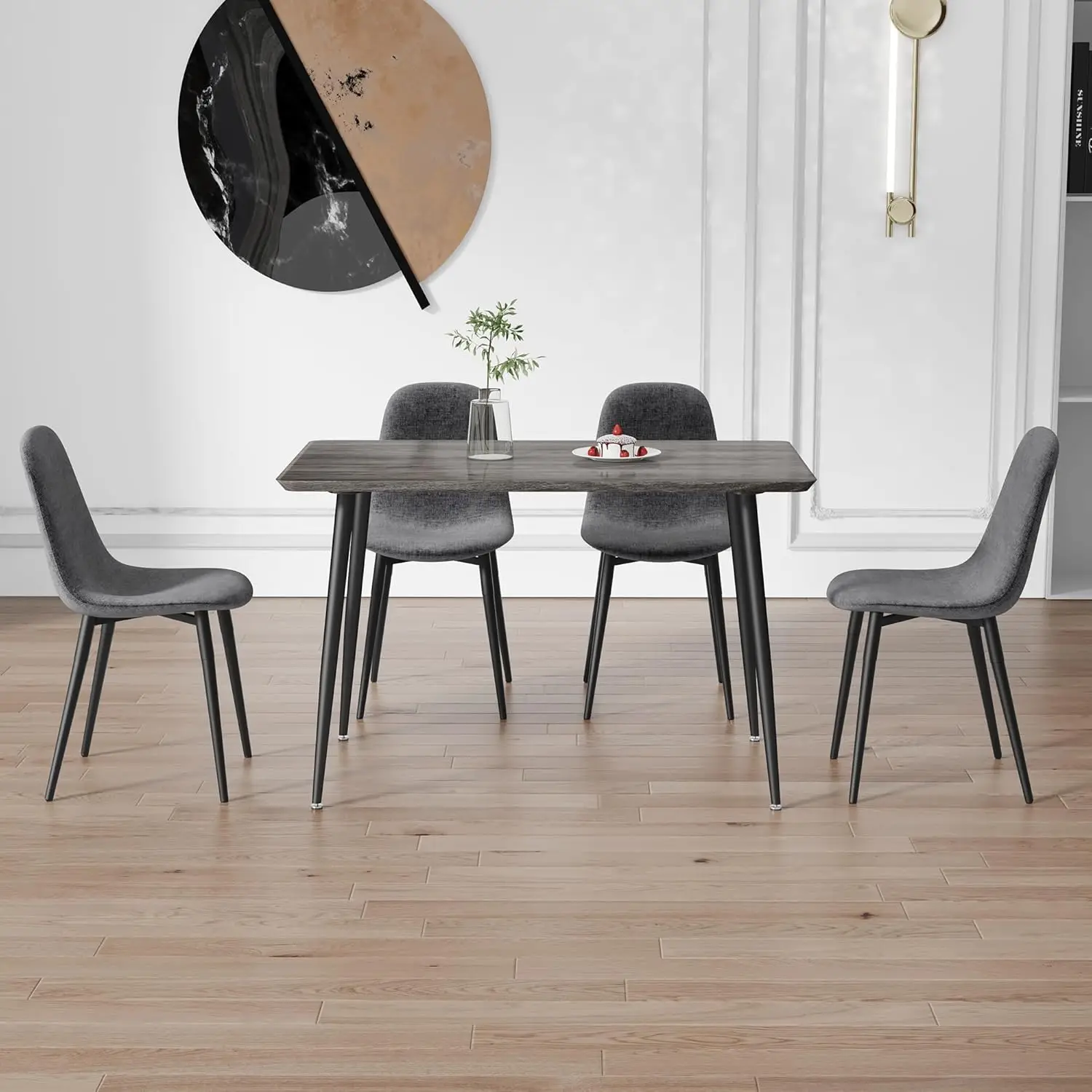 Dining Table Set for 4,Modern Rectangle Wood Dining Table and Fabric Dining Chairs 4, 5 Piece Kitchen Table and Chairs