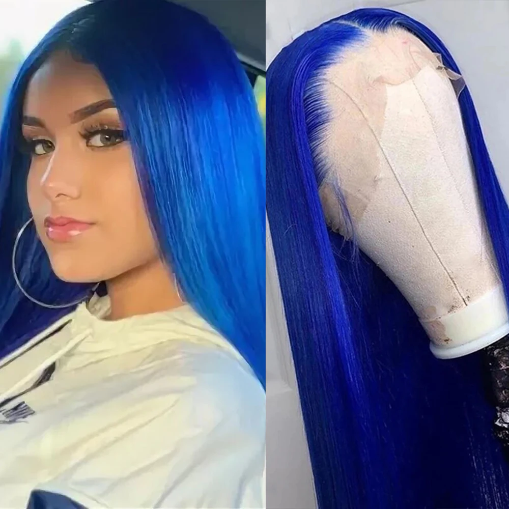 

Длинный шелковистый прямой синий цветной синтетический сапфировый синий натуральный парик средней части для косплея