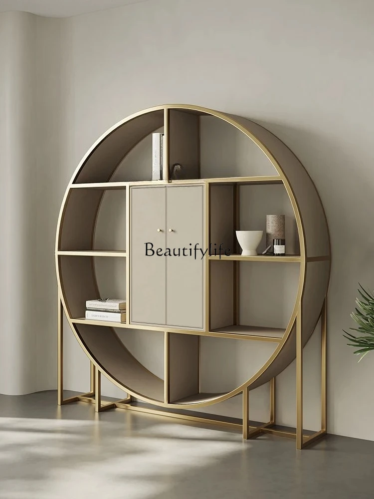 

high-end bookshelf stainless steel Bogu shelf new Chinese tea room display cabinet villa tea cabinet Duobao