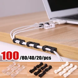 100/20pcs Cable Organizer Clips Self-Adhesive Wire Clamp Cord Holder Desktop Wire Manager USB Charging Data Line Winder