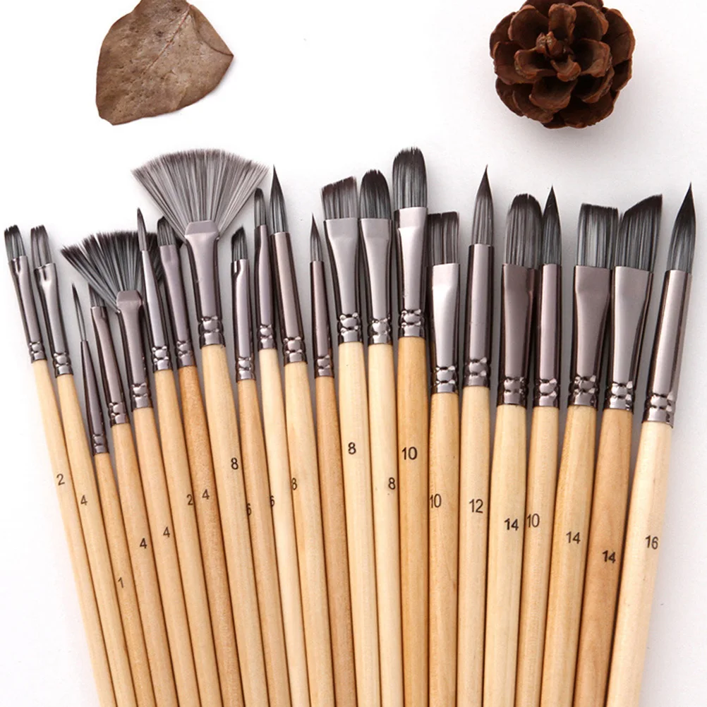 

24pcs Artist Paint Brushes Set Nylon Wood Aluminum Detail Craft Supplies Oil Water Color Kit Child Painting Drawing