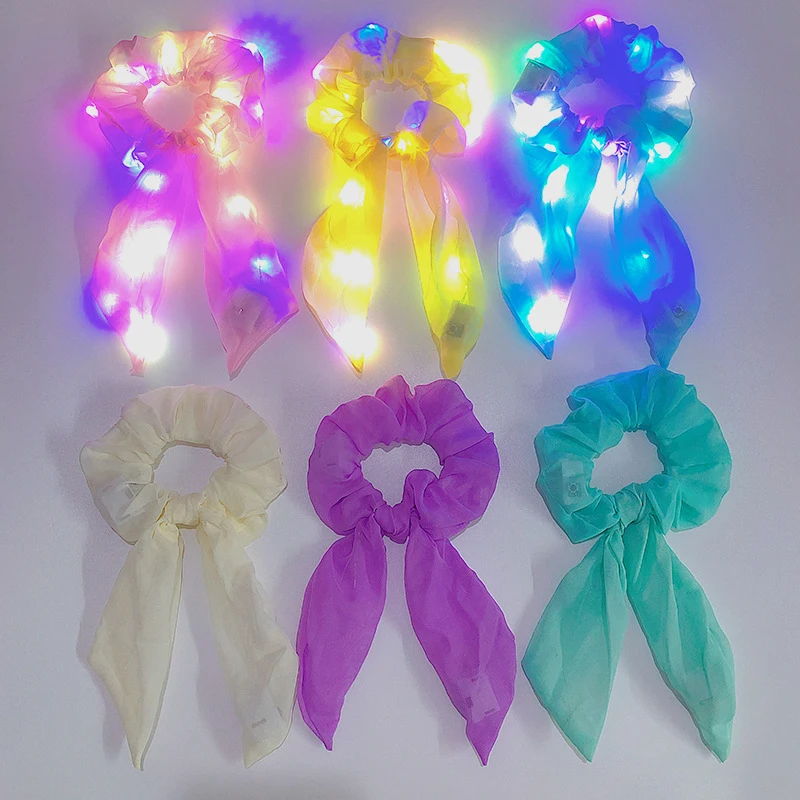 Popularne, świecące gumki do włosów LED, świecące scrunchies dla kobiet i dziewcząt, świecąca gumka do włosów, opaska do włosów na Halloween. — zdjęcie 4