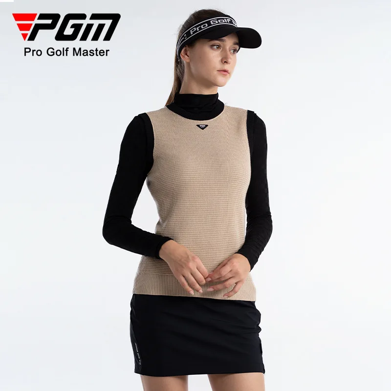 PGM Golf Clothing Women's Sweater Vest Autumn and Winter Warm Women's Wear Color Blocked Round Neck Woolen Vest