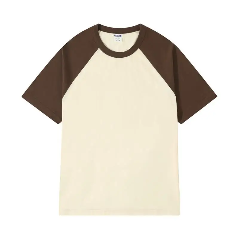 200g Men‘s Patchwork Cotton T shirt Customized Personalized Print Logo Design DIY Raglan Color Blocked Adult Short Sleeved Top