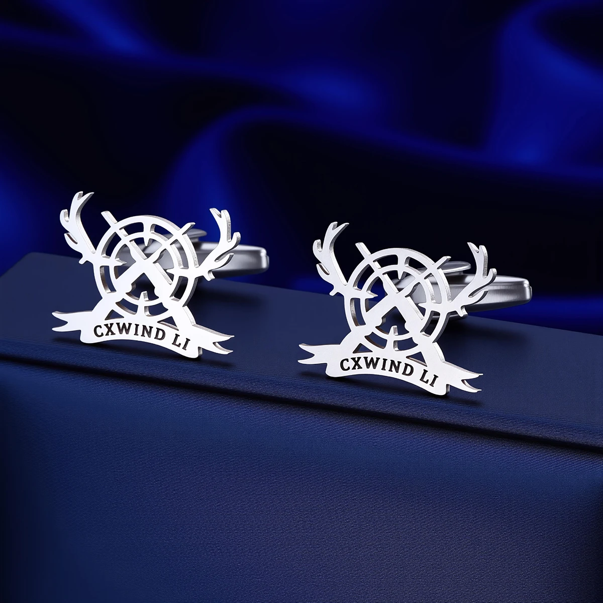 Customized Name Men Antlers + Guns + Rudders Cufflinks Custom Suit Shirts Stainless Steel Buttons Sports Jewelry Gifts