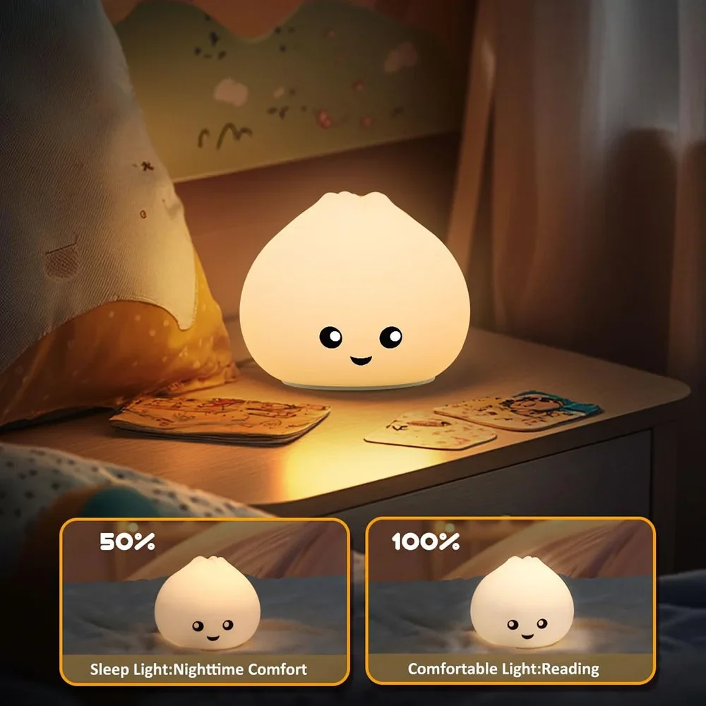 GGbingo Sleeping Bedside Light Rechargeable Steamed Bun Night Light Silicone Cute LED Lamp Light Bedroom Ambient Lighting